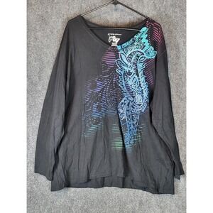 Just My Size Women 5X/5XG 30W/32W Black Long Sleeve Graphic V-Neck TShirt Casual